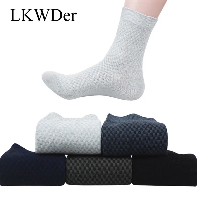 

LKWDer Men Bamboo Fiber Socks Brand New Casual Business Calcetine Sock Deodorant Breatheable Man Long Sock Calcetines 5pairs/lot