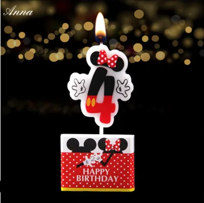 Minnie 4 1 шт. день рождения мультяшная свеча Микки Минни Маус свеча юбилейный торт номера От 0 до 9 лет свеча дети украшение для торта ко дню рождения - Цвет: Minnie 4