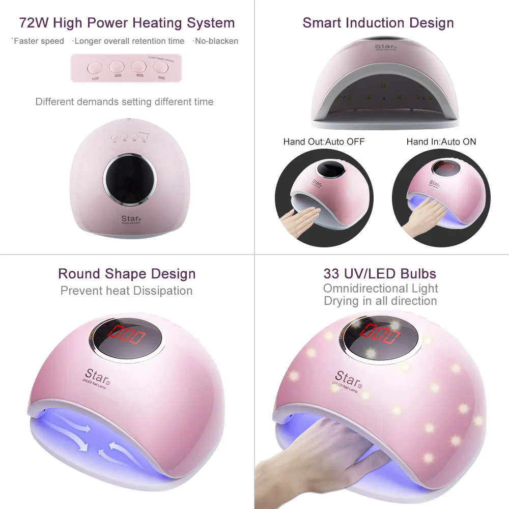 Ladymisty Star 5 светодио дный 72 Вт УФ светодиодная лампа для ногтей сушилка 36 LED s
