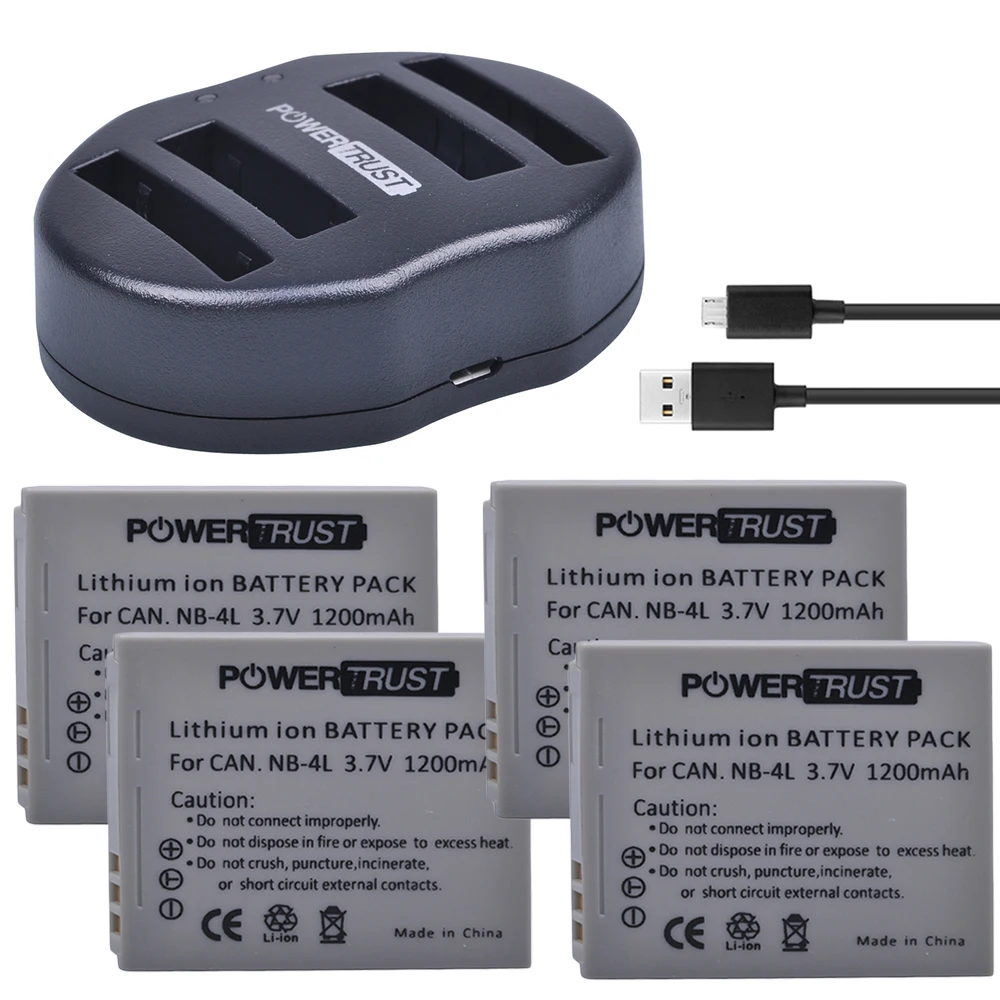 4 шт. аккумуляторы на 1200 мА · ч и два USB порта для Canon IXUS 60 65 80 75 100 I20 110 115 120 130 IS 117 220 225