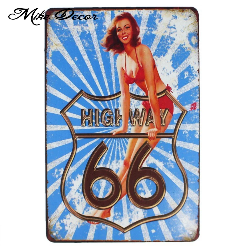 [Mike86] Route 66 Pinup Дамская металлическая табличка в стиле ретро бар Домашний домашний