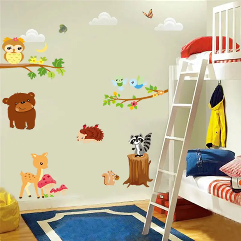 Медведь Сова олень белка Птица Животные украшения мультфильм стены Искусство