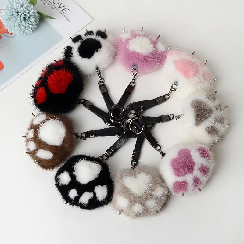 

FASHION lovely blue/pink/red Mink hair Cat claw with Steel claw Pendant DIY for Keychain bag Car pendant