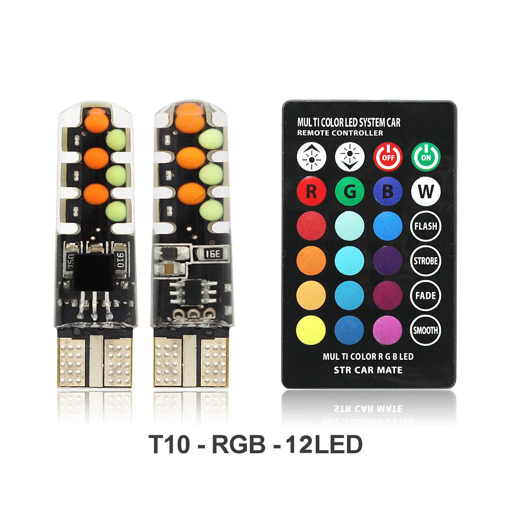 Type B Мигающий светодиодный T10 RGB автомобильный габаритный фонарь 12V W5W 194 168 RGBW COB светодиодный Авто атмосферная лампа для чтения с пультом дистанционного управления Управление - Испускаемый цвет: Type B