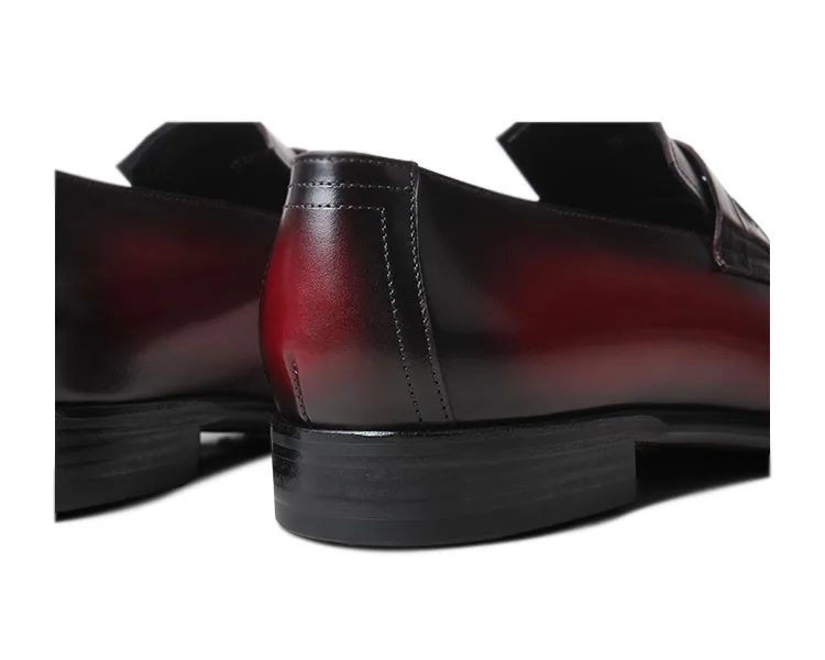 VIKEDUO Casual Burgundy Loafers Shoes For Men Genuine Leather Handmade Patina Men's Shoes Wedding Office Driving Footwear Zapato