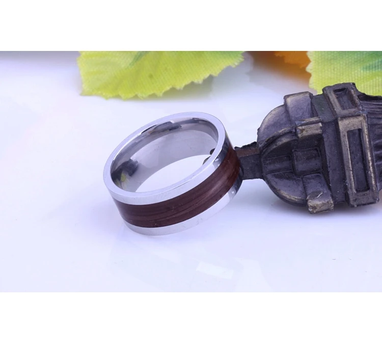 

Punk Accessories Titanium Stainless Steel Ring Black silver color G Wood Grain Fiber Clear Men Rings Wedding Engagement Rings