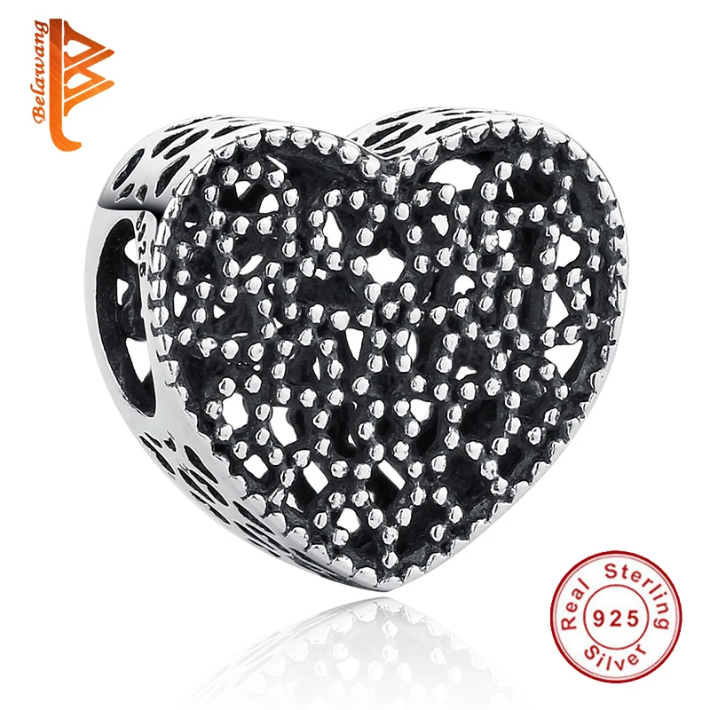 

BELAWANG 925 Sterling Silver Beads Romantic Heart Charms Openwork Bead fit Original Bracelet for Women DIY Jewelry Making Gift