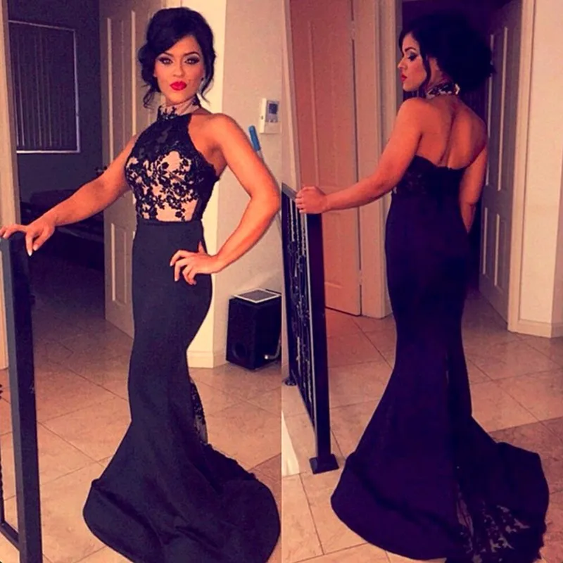 Русалка Вечернее Платье 2017 Холтер Рукавов Спинки Развертки Поезд Атласная с