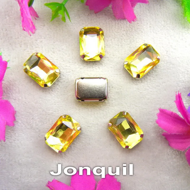 A13 Jonquil Стеклянные кристаллы, серебряные когти, 7 размеров, красивые цвета, Микс, Прямоугольная форма, пришитые стразы, бусины, одежда, обувь, сделай сам, отделка - Цвет: A13 Jonquil