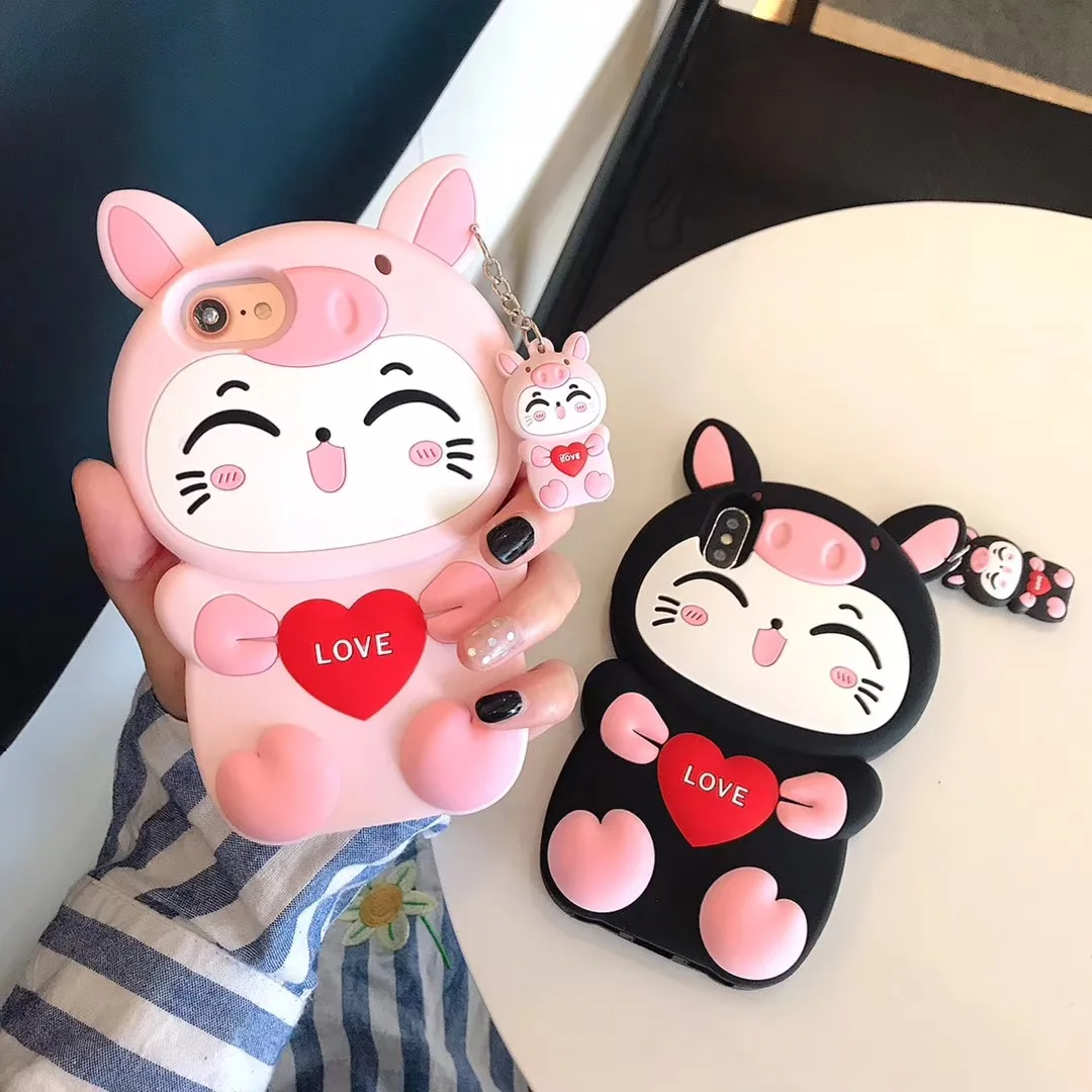 3D Cartoon Fashion Pink Cat Love Soft Silicone Phone Case For iPhone XR Xs Max Cover X 8 7 6 6s PIus 5 5s SE |