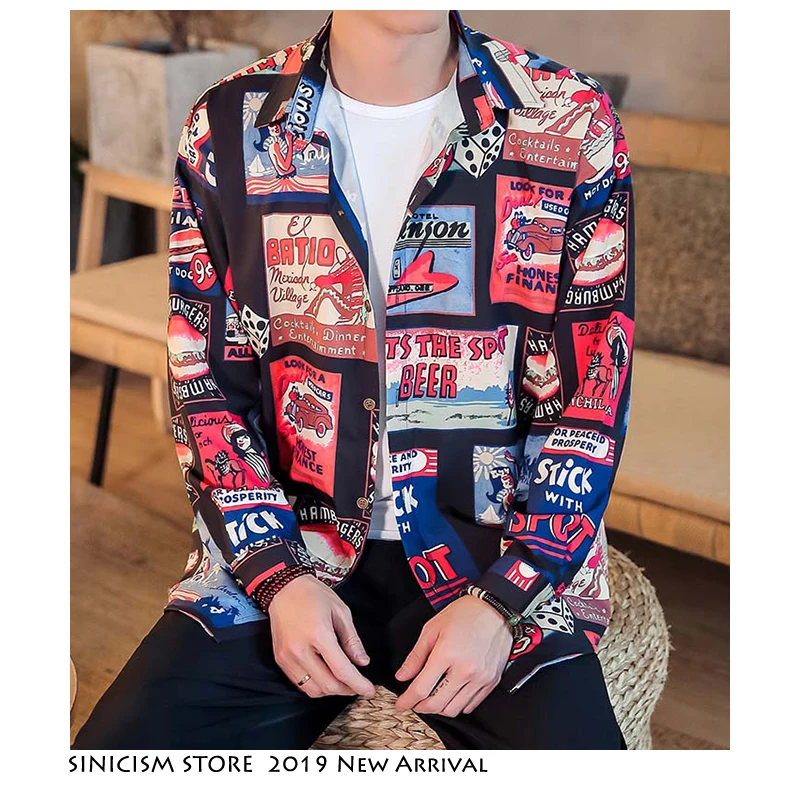 Sinicism Store Мужская рубашка Haraujuku Crane 2019 мужские японские рубашки в уличном стиле хип