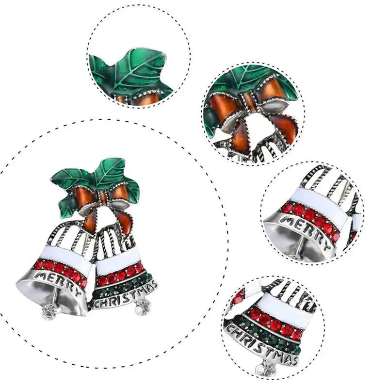 Christmas Creative Fashion Diamond Painting Oil Silver Bell Brooch Double Gift Lady X1010 Hot | Дом и сад