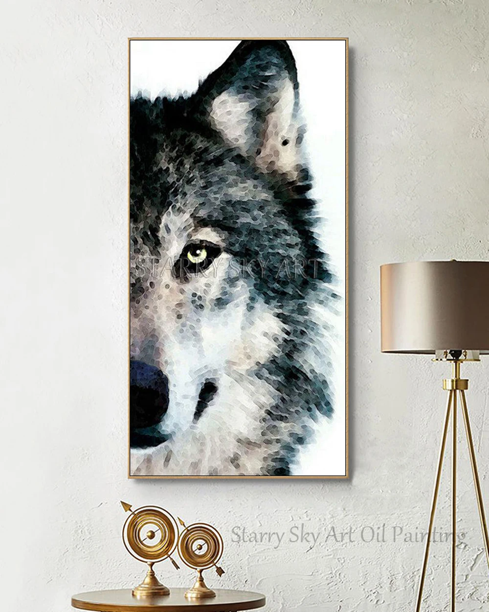 Ручная работа высокое качество животное голова дикого волка картина маслом на