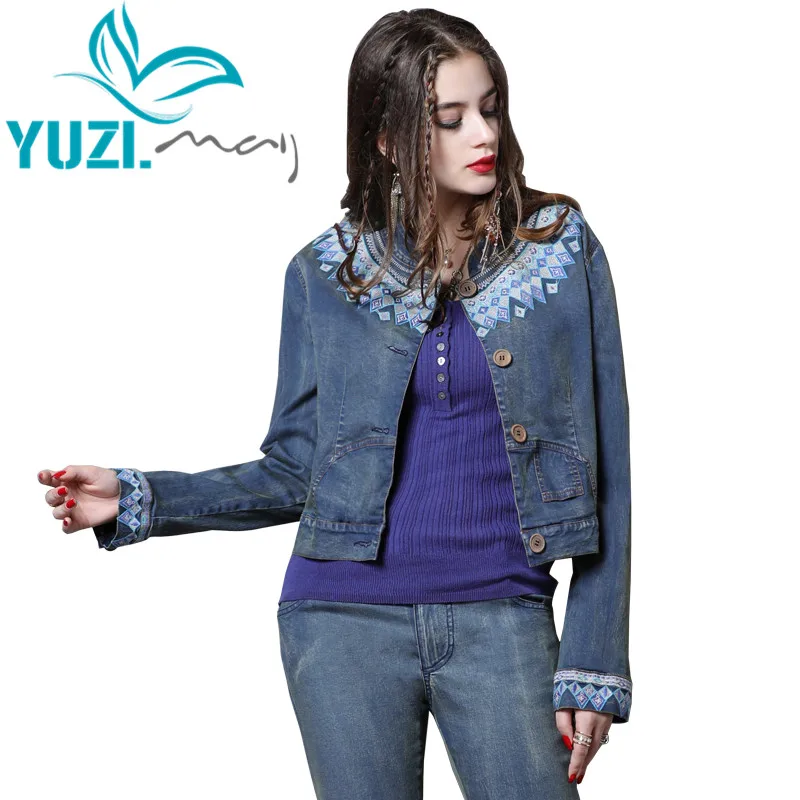 Женская джинсовая куртка Yuzi.may Boho новинка 2018 года однобортная короткая с