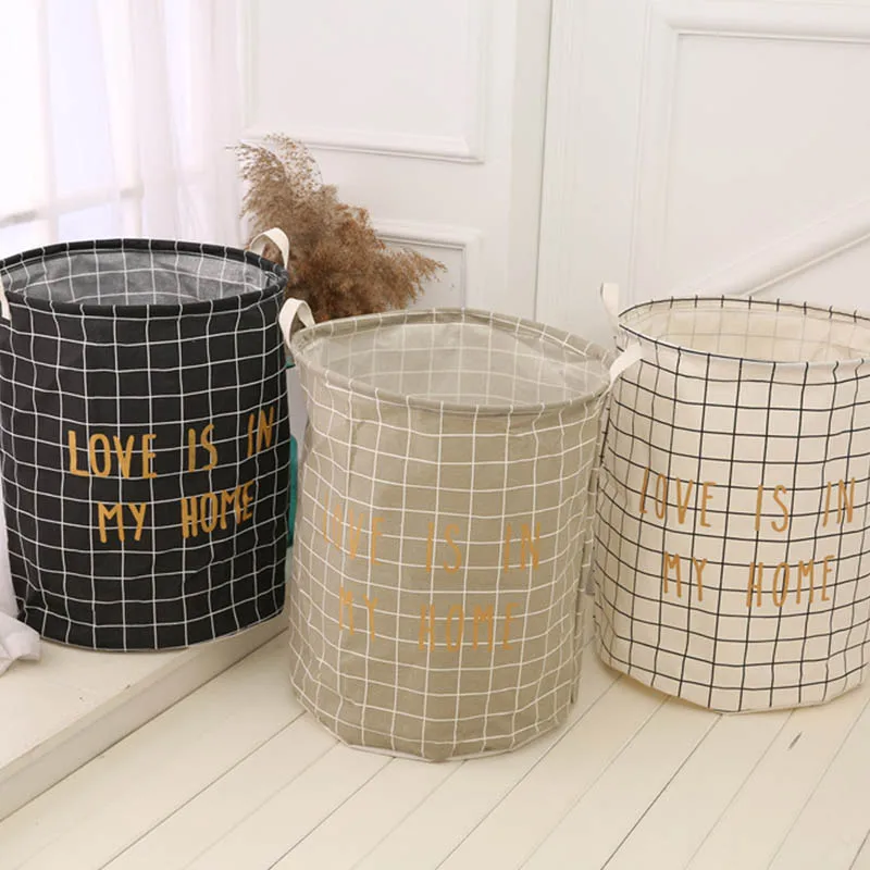 Storage Basket Nordic Stly open cotton linen dirty laundry bucket household toys sundries storage folding hamper basket | Дом и сад
