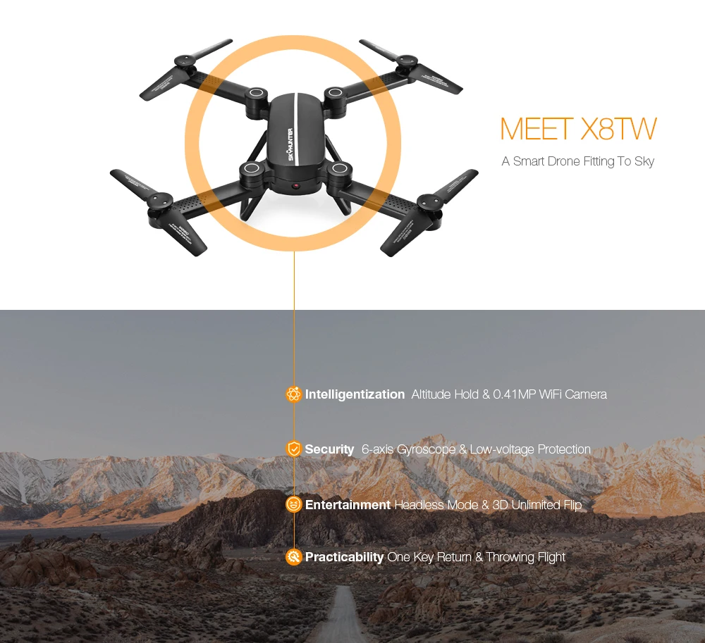 X8TW/X8T складной 0.41MP Wi-Fi Камера Квадрокоптер с дистанционным управлением 2,4G 4CH 6-axis Gyro высота над уровнем моря Безголовый режим Радиоуправляемый Дрон RTF