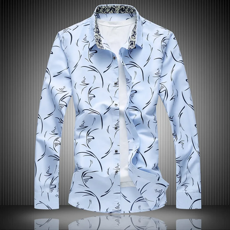Новая стильная мужская рубашка с длинным рукавом модная Цветочная больших