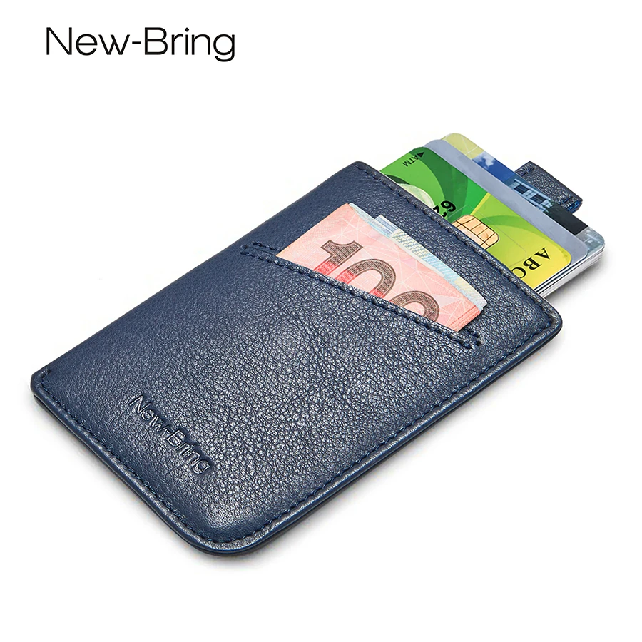 NewBring тонкий кожаный кошелек для мужчин, кредитные карты и держатели для удостоверений личности, компактный мини-кошелек, Женский держатель для карт, кошелек, синий, черный