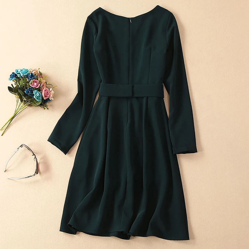 Высококачественное дизайнерское зеленое вечерние ское платье с длинным рукавом