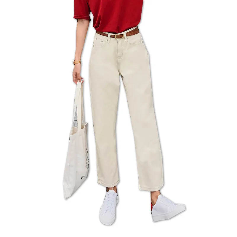 2019 винтажные абрикосовые Джинсы бойфренда для женщин с высокой талией