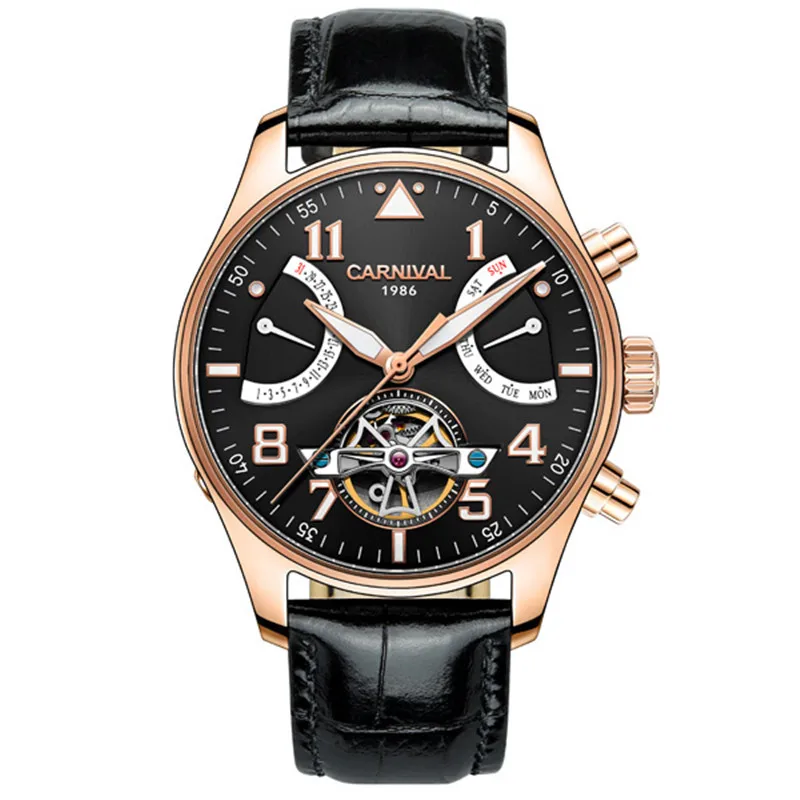 Мужские модные автоматические механические часы водонепроницаемые Tourbillon Carnival