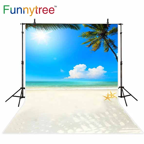 

Фон Funnytree для фотостудии, летний фон для пляжа, морской звезды, неба, кокосового дерева, фотореквизит
