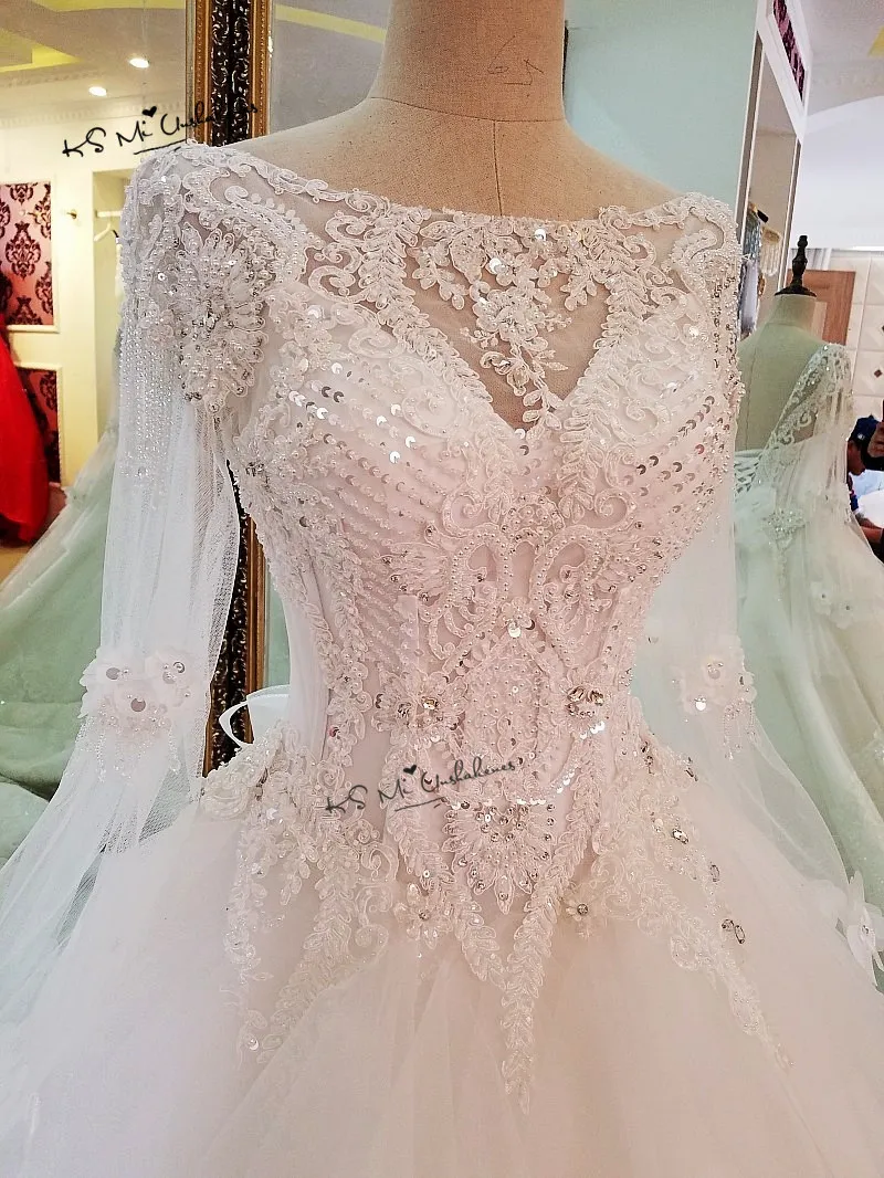 Vestido de Noiva Princesa Роскошные свадебные платья с длинным рукавом Кристаллы Свадебные платья с бусинами блесток Sparky церковное платье невесты