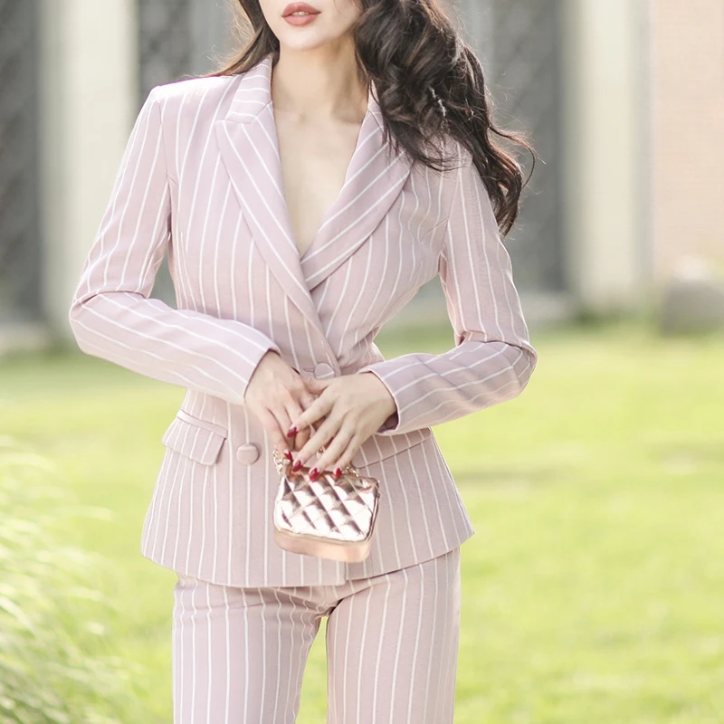 Le palais Винтаж 2018FW элегантные полосатые брюки костюмы для женщин с подплечником