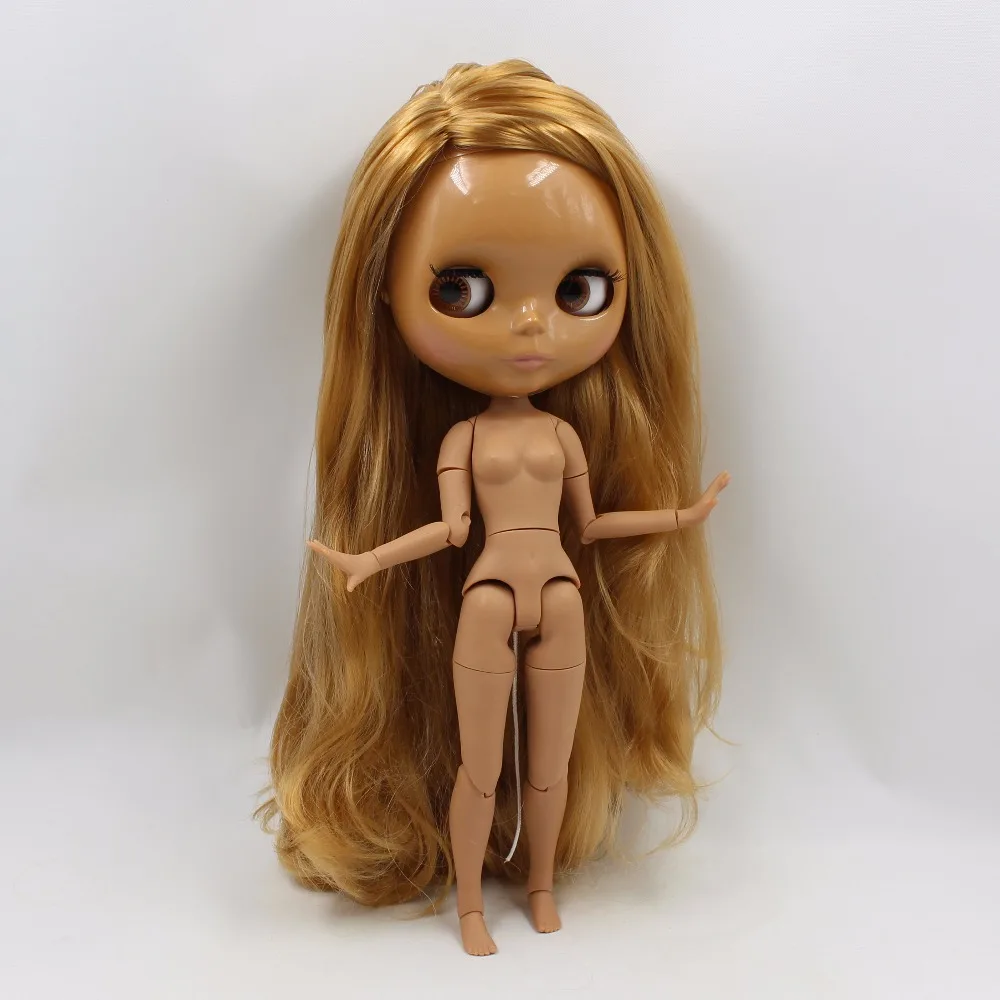 

ICY DBS Blyth doll brown golden hair side parting dark skin joint body shiny face 1/6 bjd 30cm toy