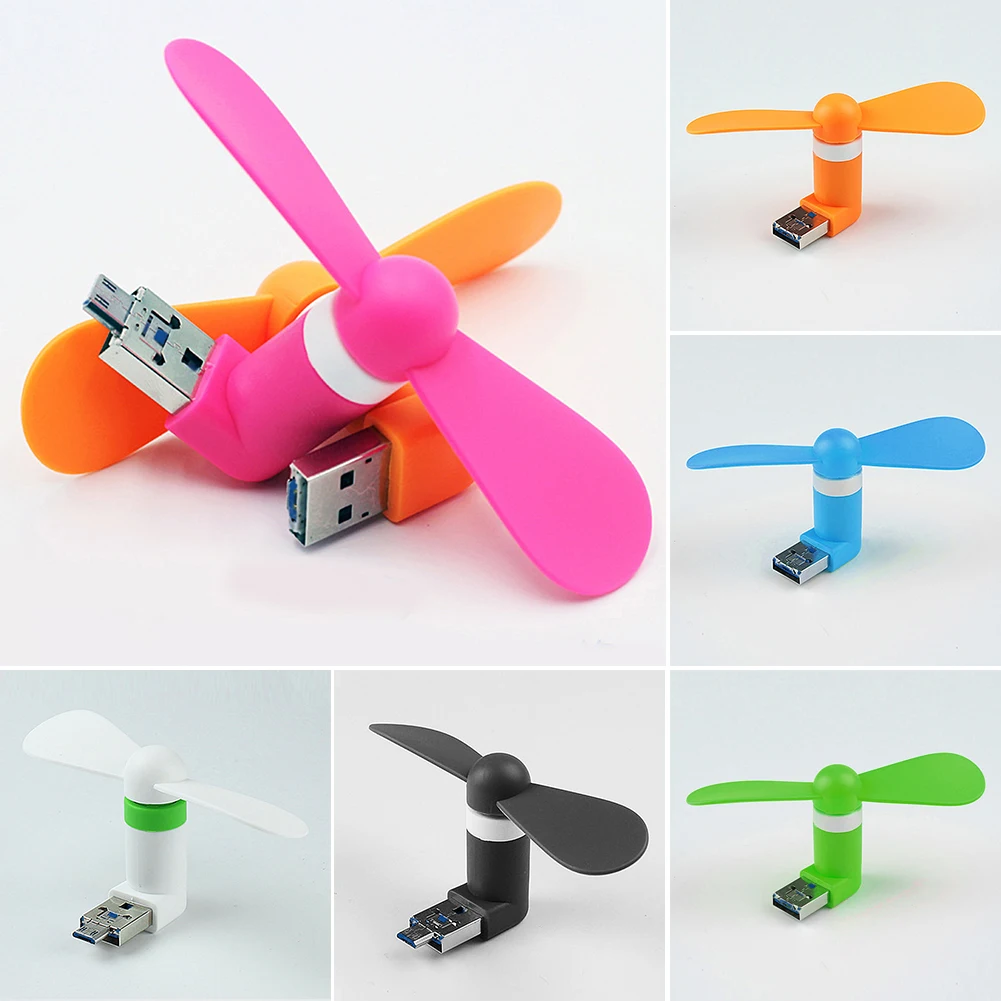 OTG мини-usb вентилятор для Android мобильных телефонов ноутбуков ПК, портативный USB вентилятор с USB и микро USB портами Прямая поставка#0716