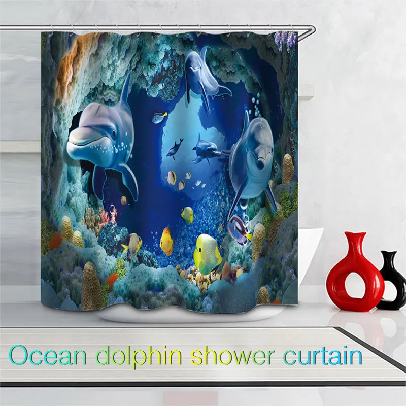 Морские шторы с дельфином водонепроницаемая занавеска для душа туалет синие