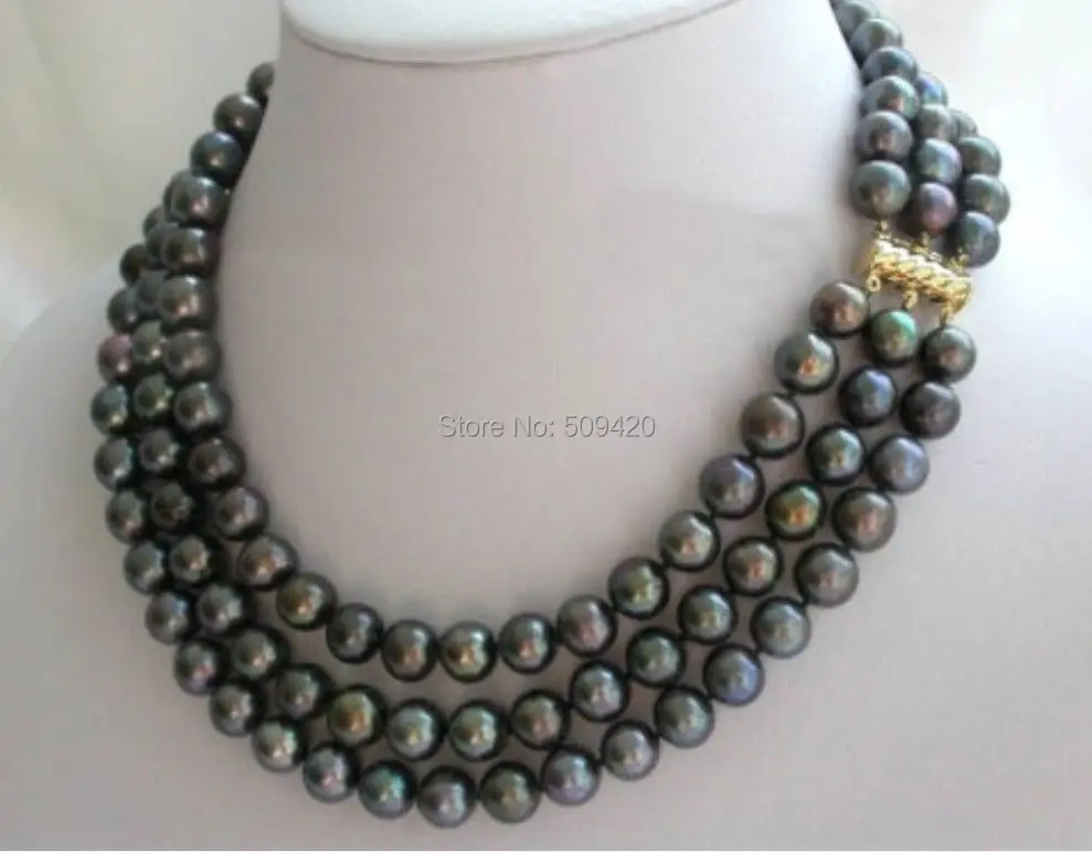 Ожерелье из натурального черного жемчуга tahitian 8 мм бесплатная доставка|necklace black