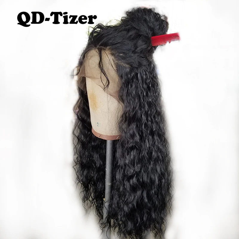 QD-Tizer 180% Density Black Loose Hair Synthetic Lace Wigs Long Loose Curly Synthetic Lace Front Wigs for Black Women