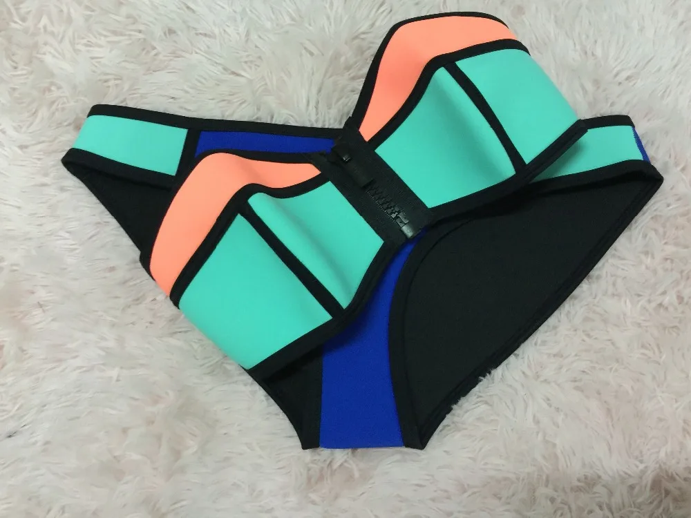Бесплатная доставка 1 комплект Разноцветные бикини на молнии + низ|bikini top|bikini