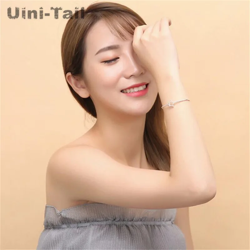 Uini-Tail hot new 925 Tibetan silver small fresh five-pointed star bracelet women fashion cute smooth wholesale | Украшения и