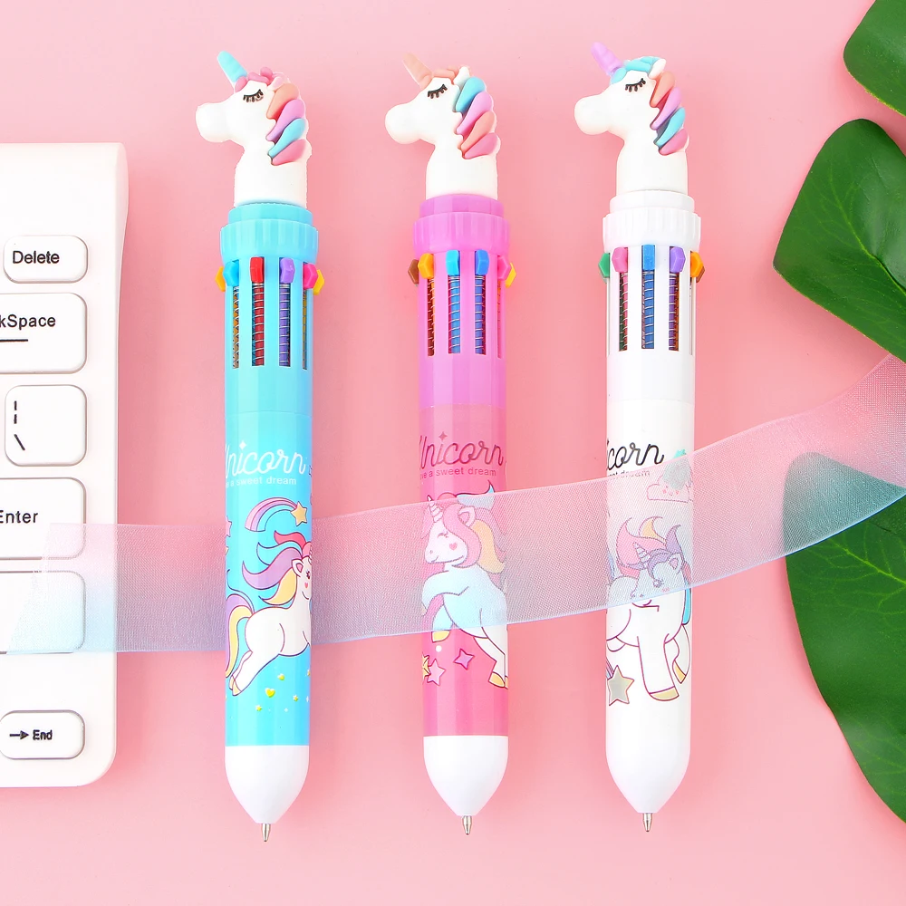 

10 Colors Unicorn Ballpoint Pen Multifunction Colorful Ball point pens Writing Cute Office School Stationery Papelaria Escolar