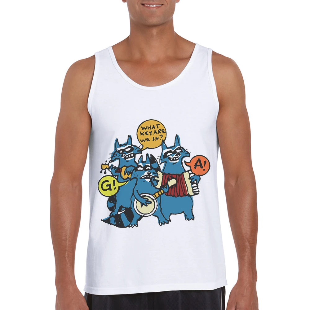 

Hot Sales Fashion Men Tank Tops Cotton O-Neck Casual Hipster Vest Funny Singlets Rock Band Raccoon Printed Mens Tanks Singlets