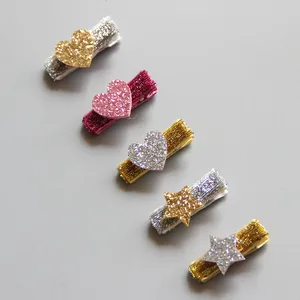 Модные милые заколки для волос Boutique 40 шт. с блестками и звездочками, однотонные заколки для волос с милыми сердечками для девочек, аксессуары для волос, розовый, золотой, серебряный