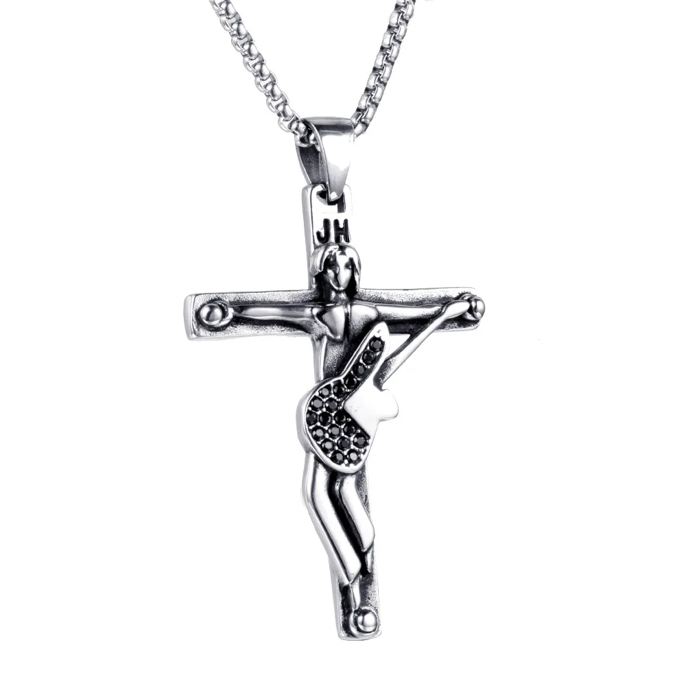 Jonny Hallyday Pendentif croix guitare acier 316 finition exceptionnelle Pour les fans Collier|Подвески| |