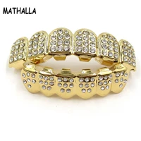 mathalla new hip hop golden silver ice out cz teeth grillz top bottom oral dental teeth fashionable mens womens jewelry