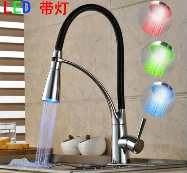 Светодиодный кухонный смеситель вращающийся кран с креплением двойная Лейка для