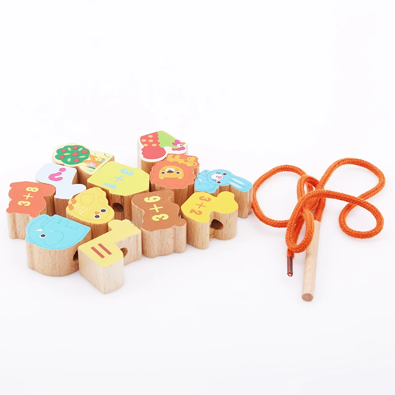 Funny Wooden toys Baby DIY Toy Cartoon Fruit Animal Stringing Threading Wooden Beads Toy Children Early Monterssori Educational