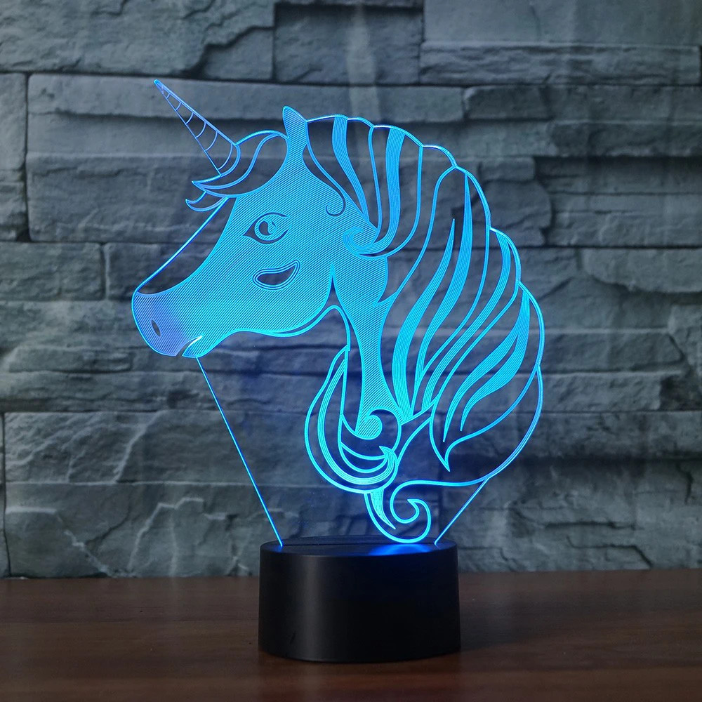 Милый Единорог 3D светодиодный ночник RGB сенсорный 7 цветов Изменение животных