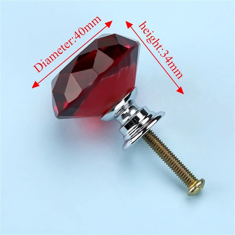 40mm Red NAIERDI 40 мм кристалл стеклянные ручки Diamond форма дизайн Шкаф ящика тянуть кухня двери шкафа ручки Аппаратные средства - Цвет: 40mm Red
