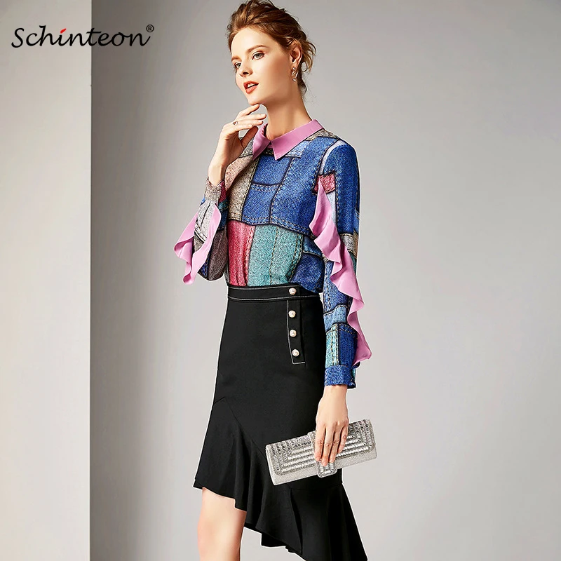 2019 Schinteon 100% настоящая шелковая блузка женская мода весна отложной воротник