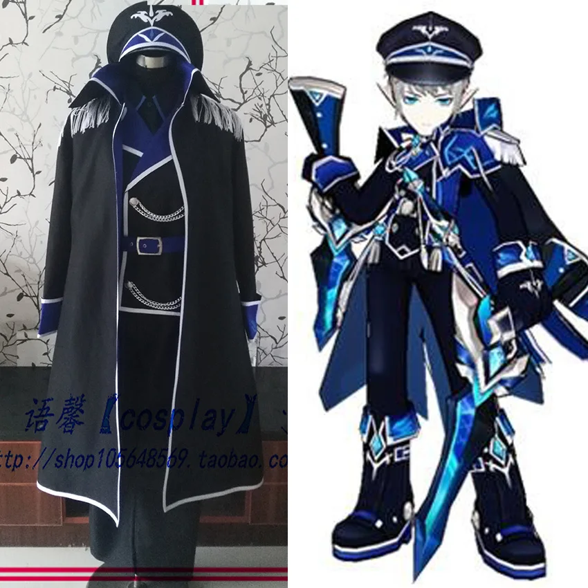 ELSWORD Lu Ciel cosplay Ice Loading Navy Dress Costume Custom Made