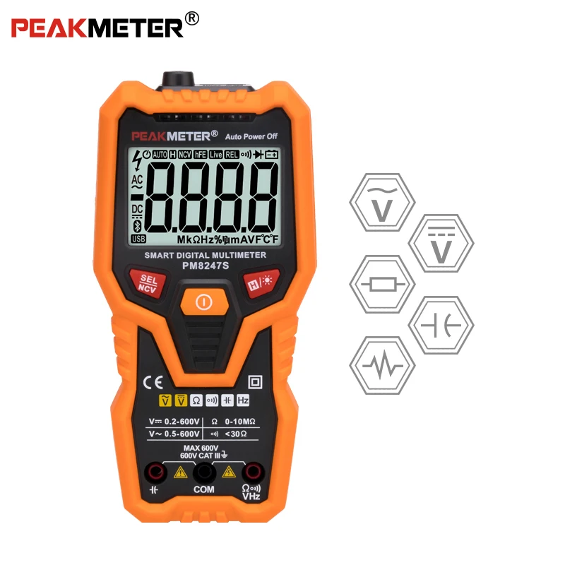 PEAKMETER PM8247S Smart AutoRange Профессиональный цифровой мультиметр Вольтметр с NCV частотной