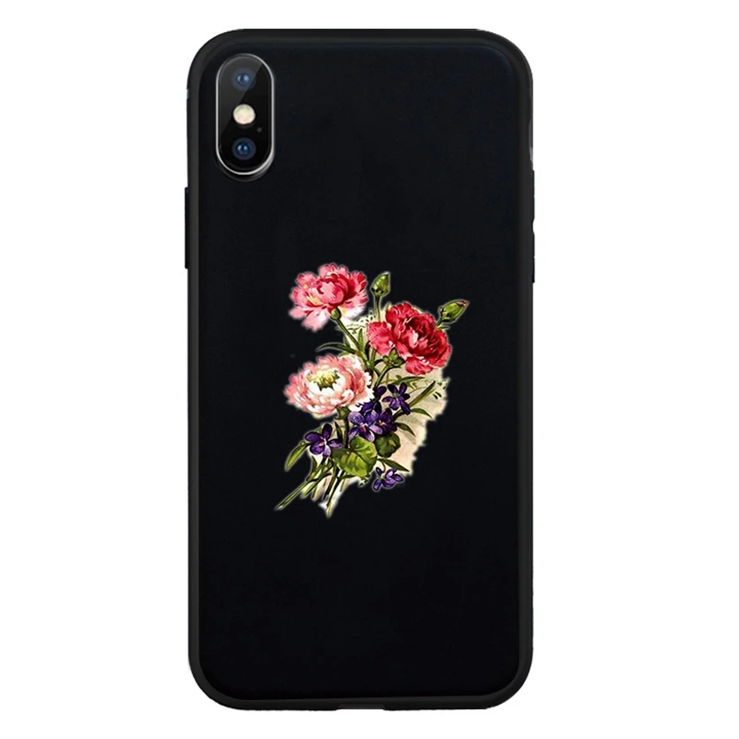 Для iphone 6 6s 6Plus 7 8plus чехол для X XR XS MAX Fundas Ретро цветок мягкий черный силиконовый Z620 |