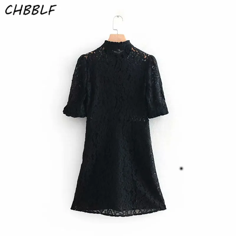 CHBBLF Женская Сексуальная кружевная полая мини-платье с гофрированным воротником