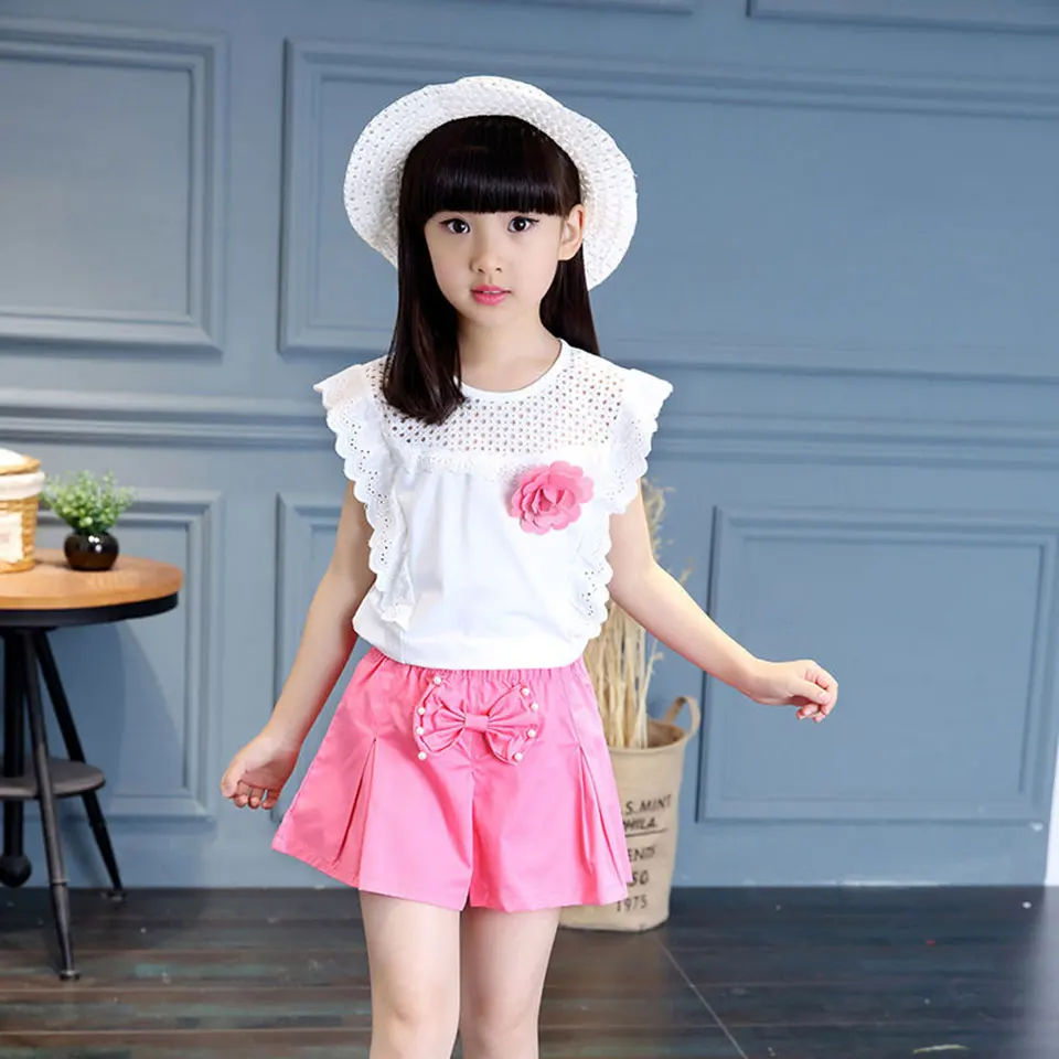 New Baby Girls Fashion 2 Pieces Tops +Shorts Children's Clothes With Small Flower Style Summer Age 3 -12 Years | Детская одежда и